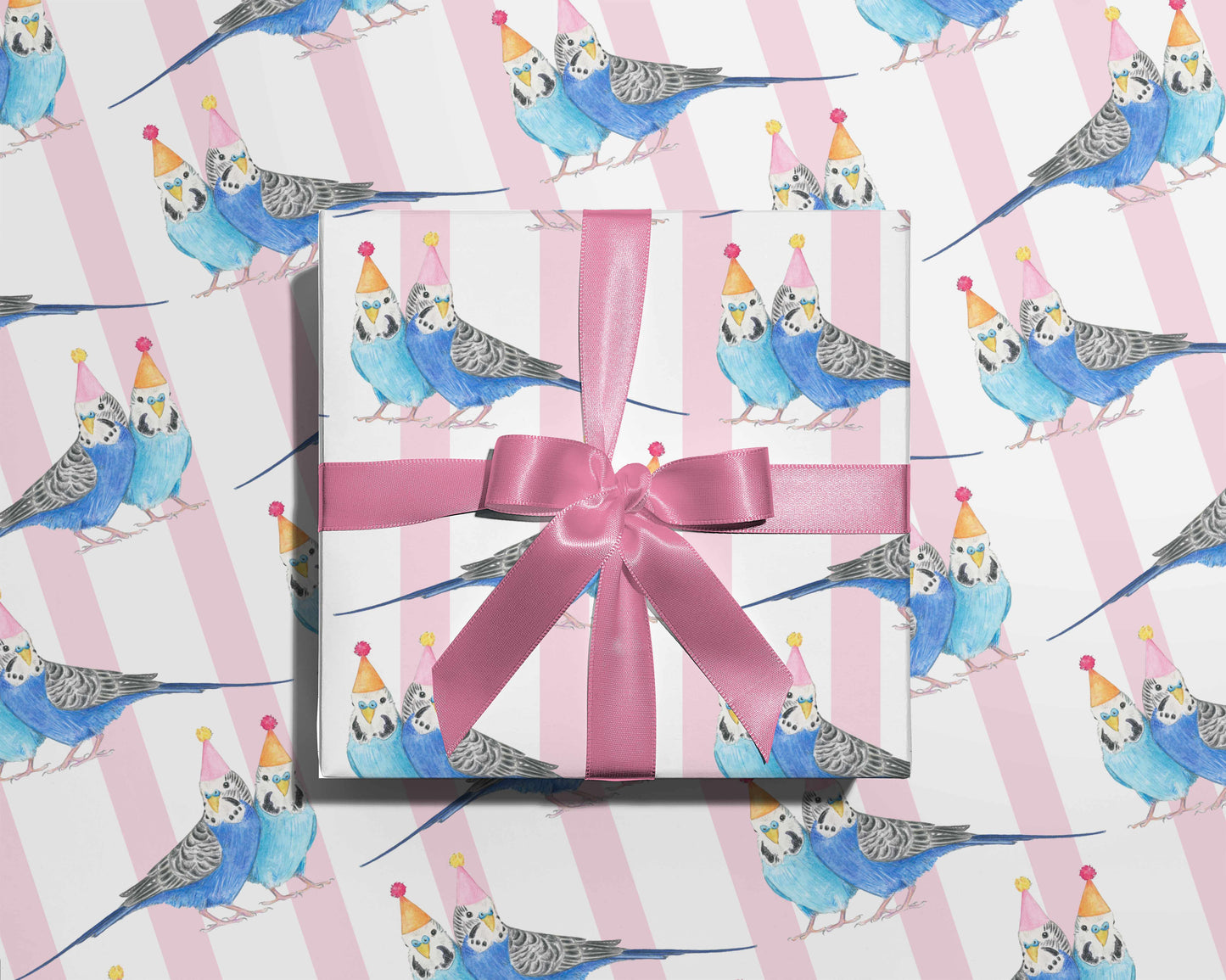 Budgie Birthday Striped Wrapping Paper