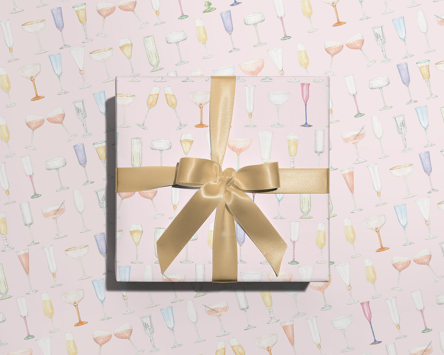 Champagne Glasses Wrapping Paper, in Pink