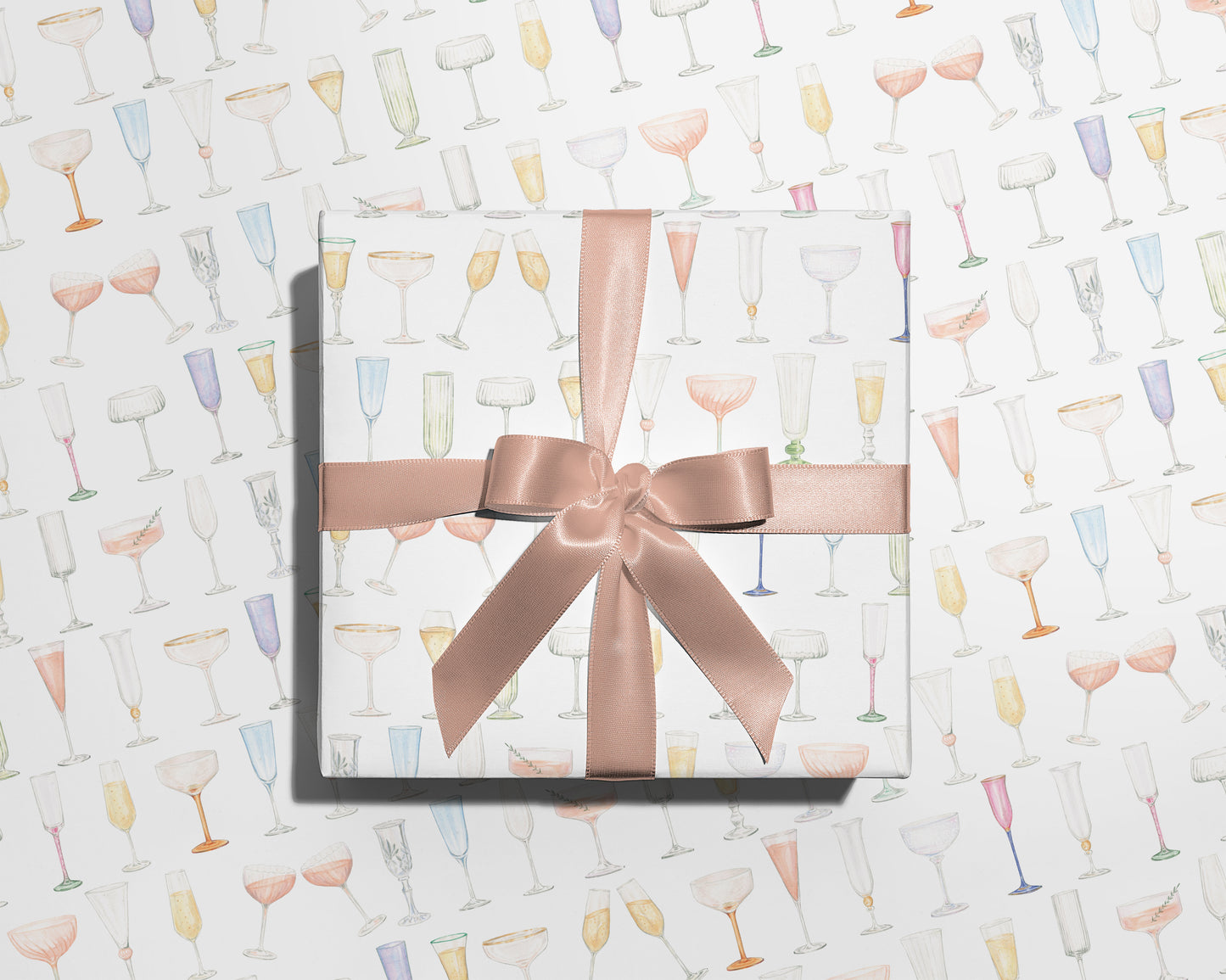Champagne Glasses Wrapping Paper in White