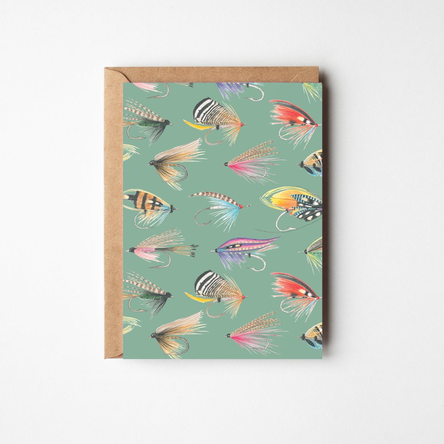 Fishing Flies in Green, A6 Greetings Card