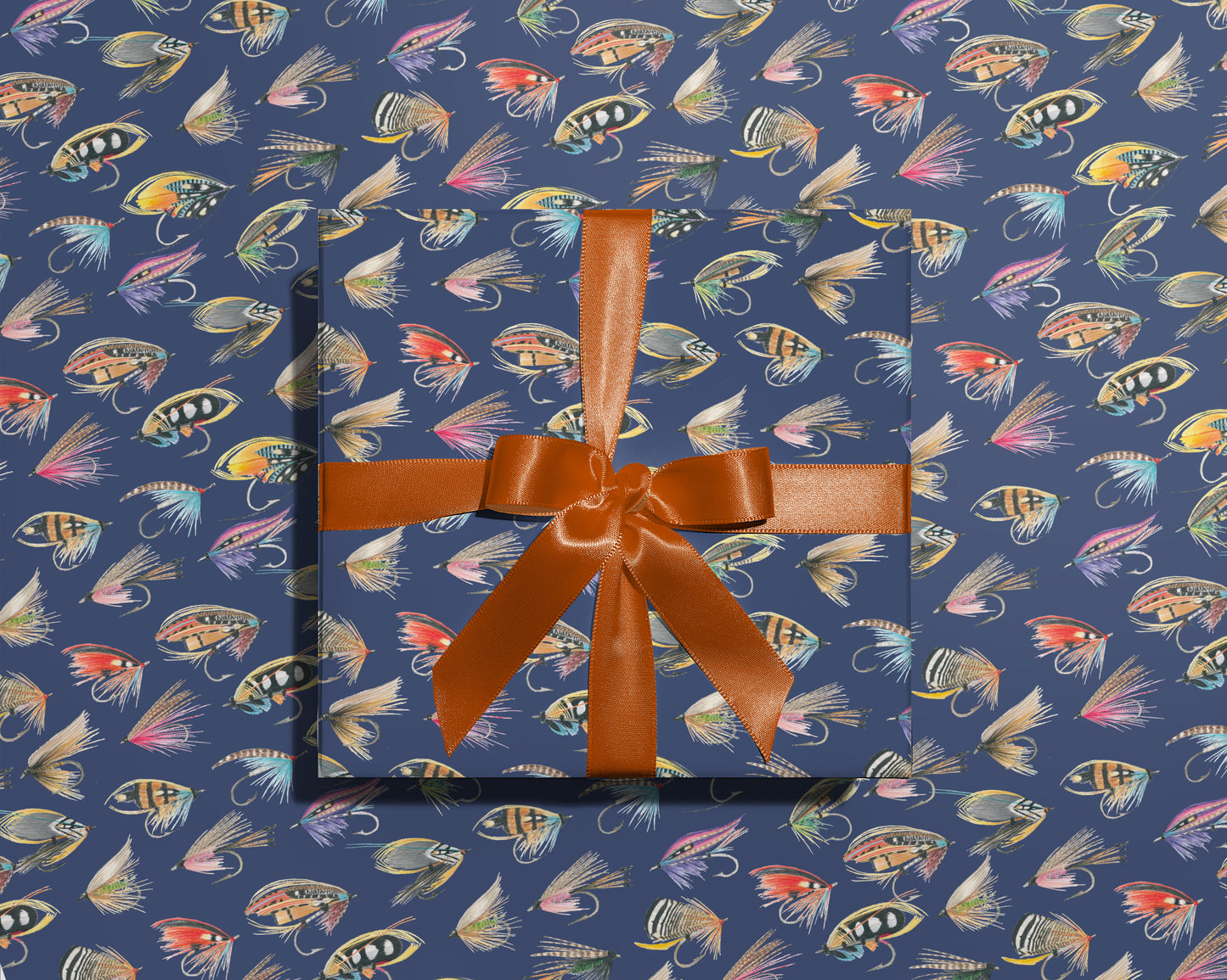 Fishing Flies Wrapping Paper in Blue