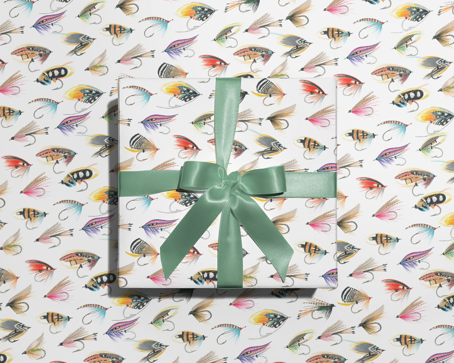 Fishing Flies Wrapping Paper in White