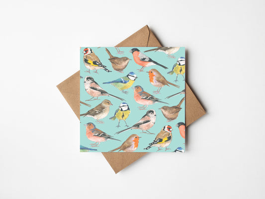 Garden Birds, Greeting Card, Green