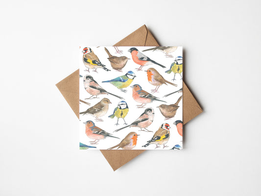 Garden Birds Greeting card, Square, White
