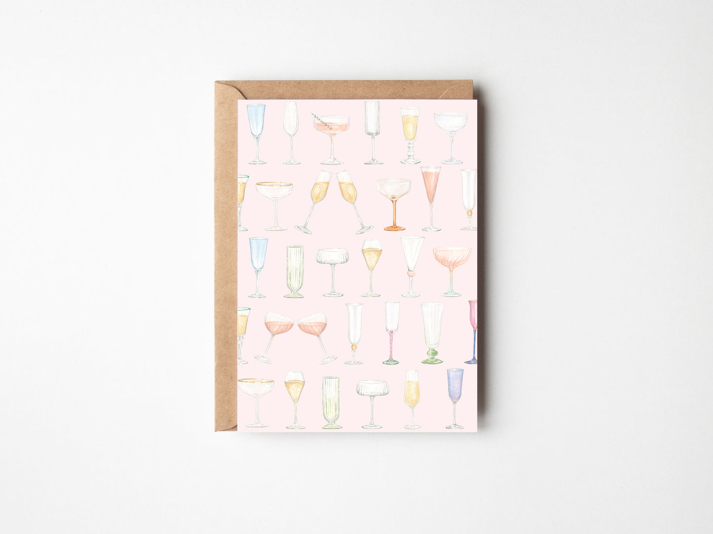 Champagne Glasses Greetings Card in pink, A6