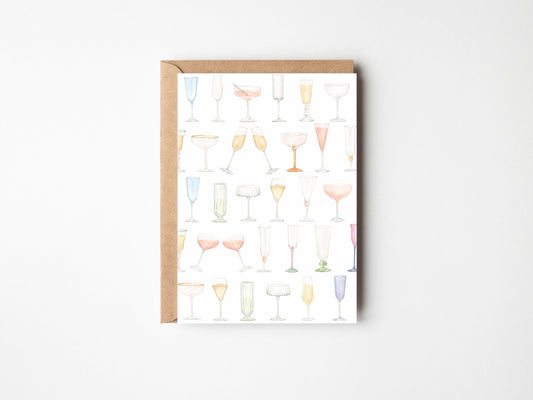 Champagne Glasses in White, A6 Greeting card