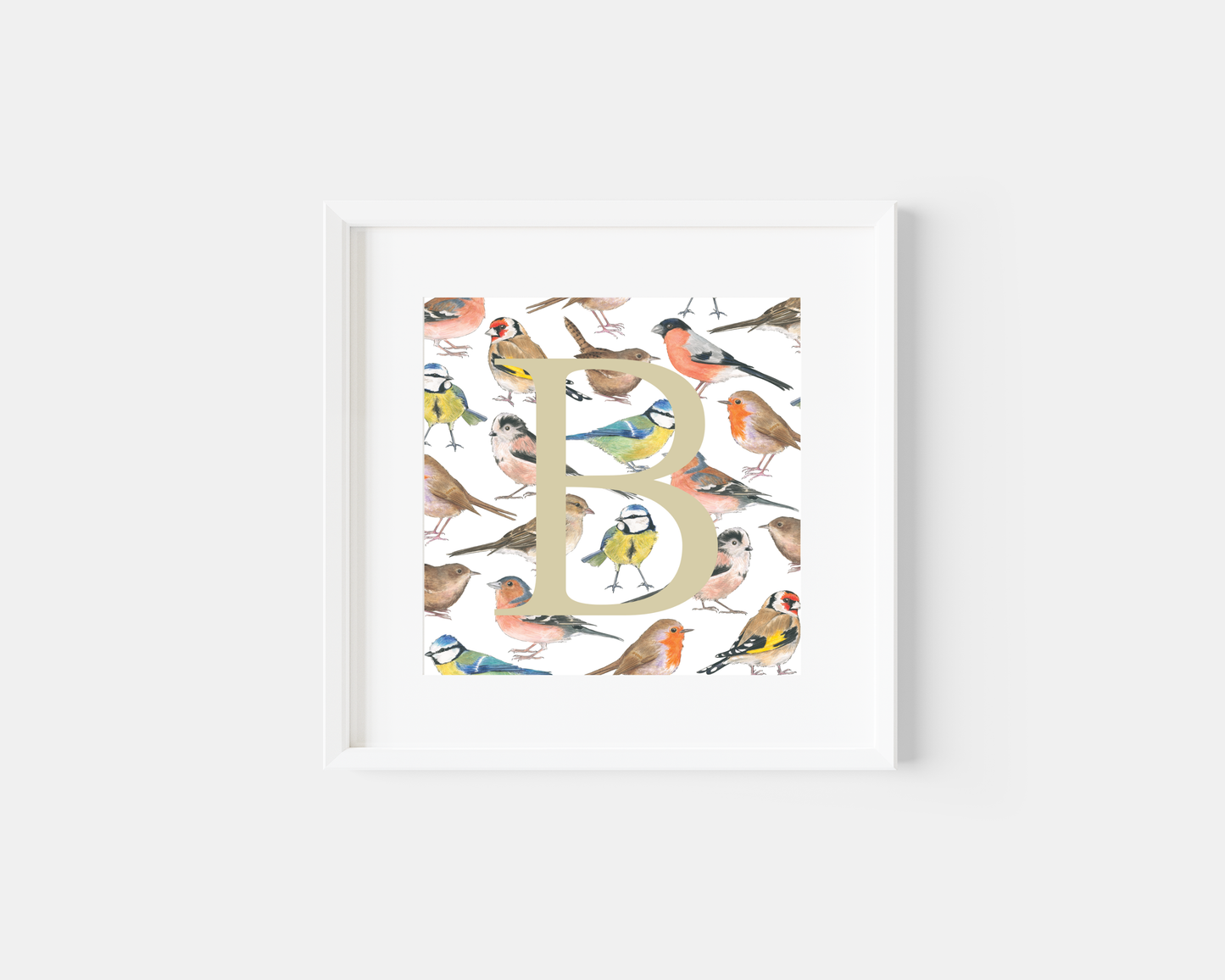 Garden Birds in White, Personalised Art Print