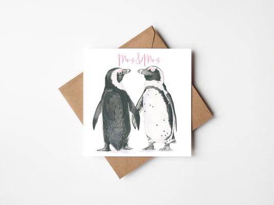 Mrs & Mrs Penguin greeting card