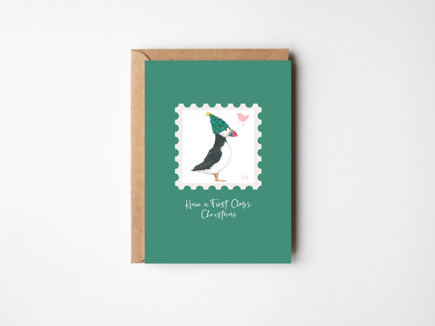 First Class Christmas Puffin, Christmas card
