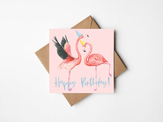 Flamingo Birthday Card, Square