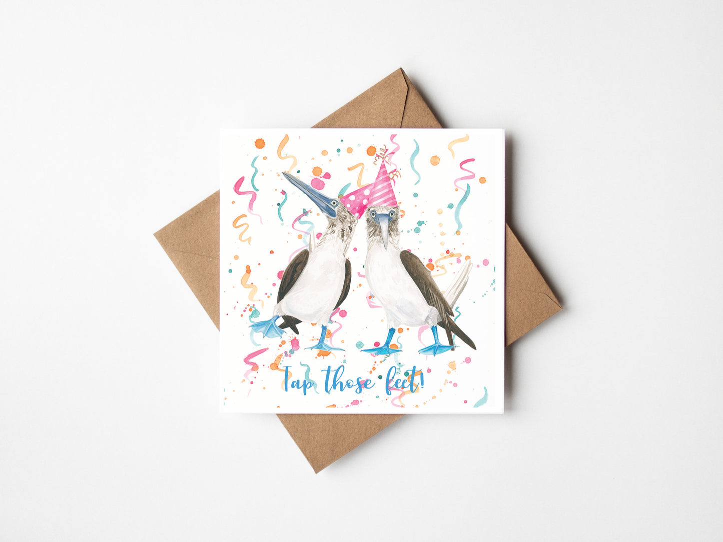 Tap those feet! Blue-Footed Boobies, birds, occasion card