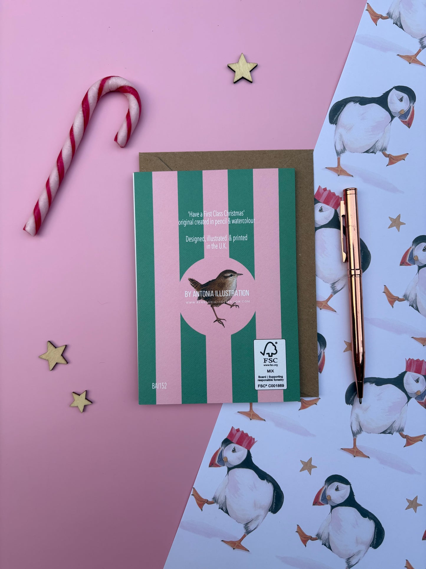 First Class Christmas Puffin, Christmas card